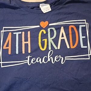 Blue 4th Grade Teacher Tee with Colorful Print